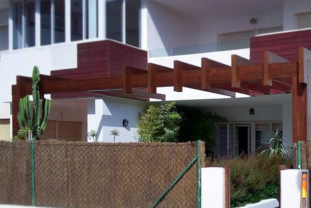 Pérgola minimalista en madera para exterior, El Toyo,  Almería